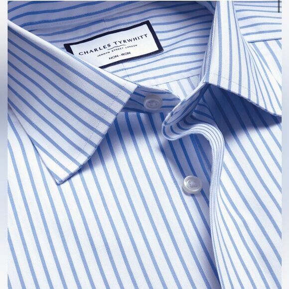 Charles Tyrwhitt Cornflower Blue Striped Twill Slim Fit 15.5 NWT in packaging - Picture 2 of 8